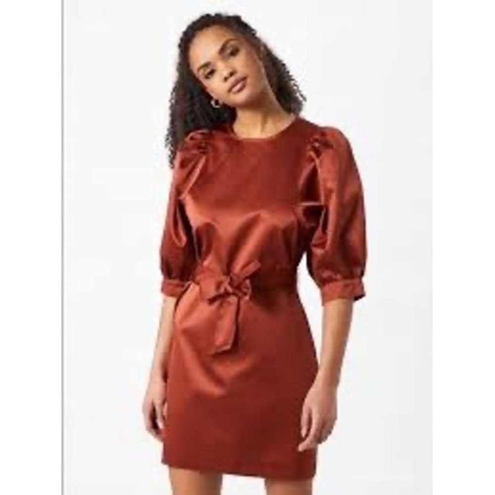 Samsoe Samsoe Celestina Short Dress Brandy Brown Satin Puff Sleeve NWT Size S